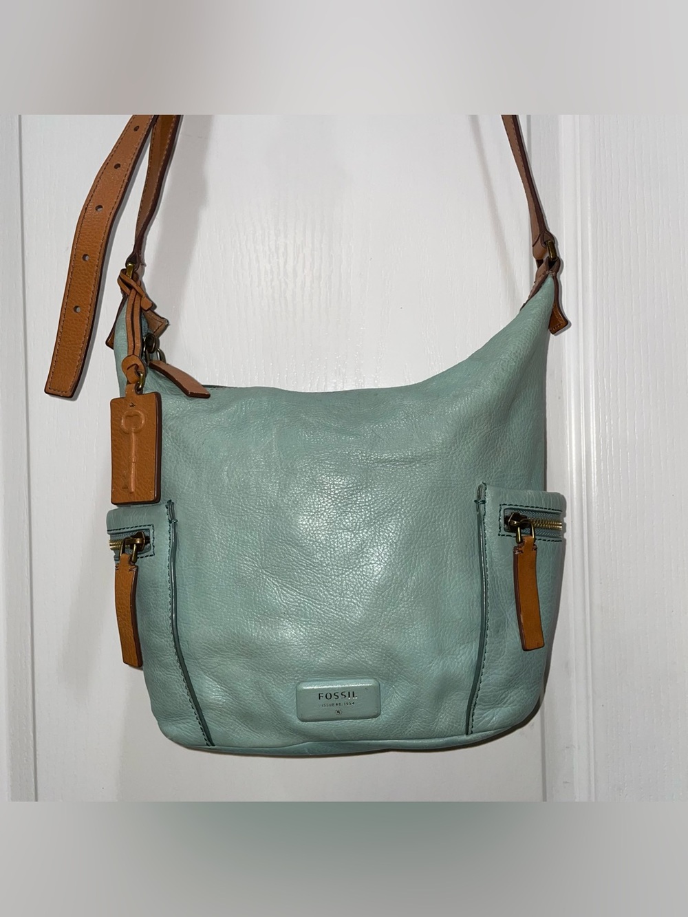 Fossil Leather Sea Green Mint Crossbody Shoulder Bag Boho Tahoe Indie Resortwear - Picture 4 of 16